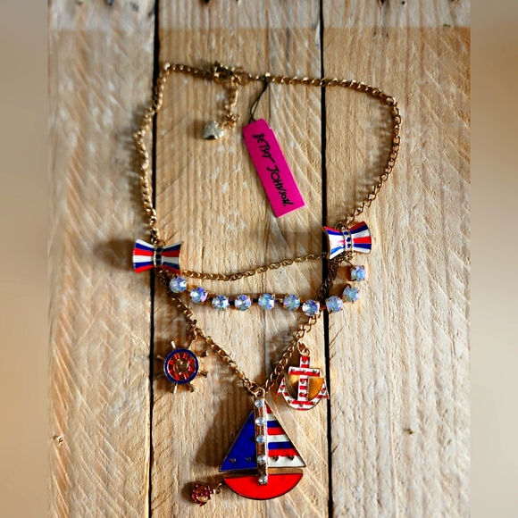 Betsey Johnson Jewelry - Betsy Johnson Style Gold Nautical Necklace Sailboat Anchor Charms NWT